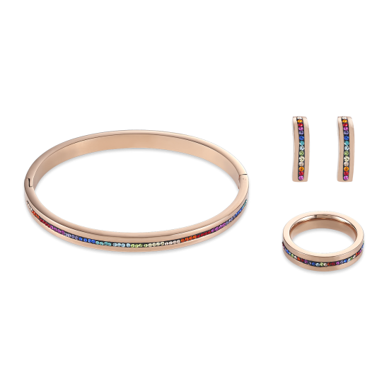 Coeur de Lion Earrings stainless steel rose gold & crystals pavé strip multicolour - Jewelry Sale