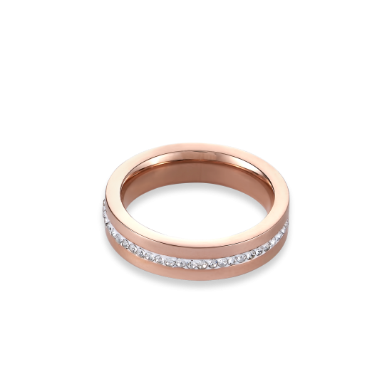 Coeur de Lion Ring stainless steel rose gold & crystals pavé strip crystal - Jewelry Sale