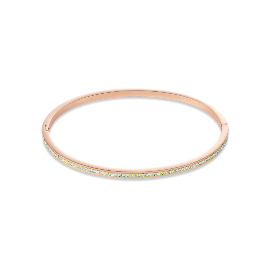 Coeur de Lion Bangle slim stainless steel rose gold & crystals pavé light green - Jewelry Sale