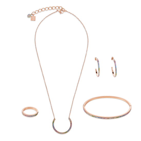 Coeur de Lion Bangle slim stainless steel rose gold & crystals pavé multicolour pastel - Jewelry Sale
