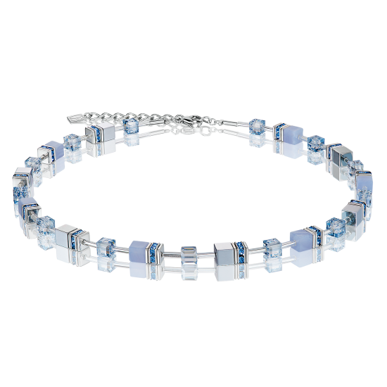 Coeur de Lion GeoCUBE® Necklace chalcedony & haematite light blue - Jewelry Sale