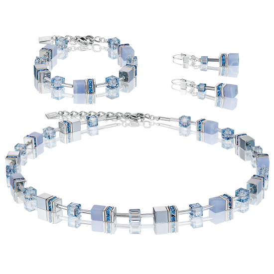 Coeur de Lion GeoCUBE® Necklace chalcedony & haematite light blue - Jewelry Sale