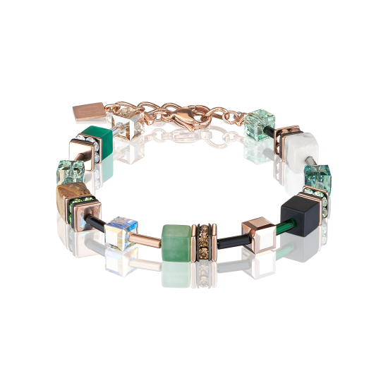 Coeur de Lion Bracelet GeoCUBE® Swarovski® Crystals & Gemstones green-beige - Jewelry Sale