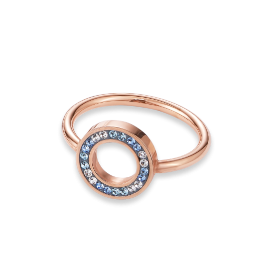 Coeur de Lion Ring Crystals pavé blue small & stainless steel rose gold - Jewelry Sale