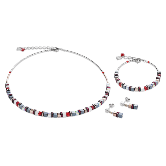 Coeur de Lion Necklace GeoCUBE® small Haematite & Swarovski® Crystals red - Jewelry Sale