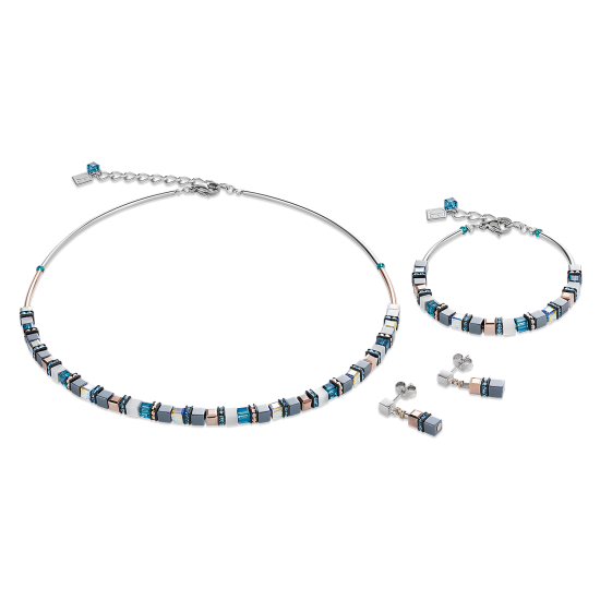 Coeur de Lion Necklace GeoCUBE® small Haematite & Swarovski® Crystals petrol - Jewelry Sale