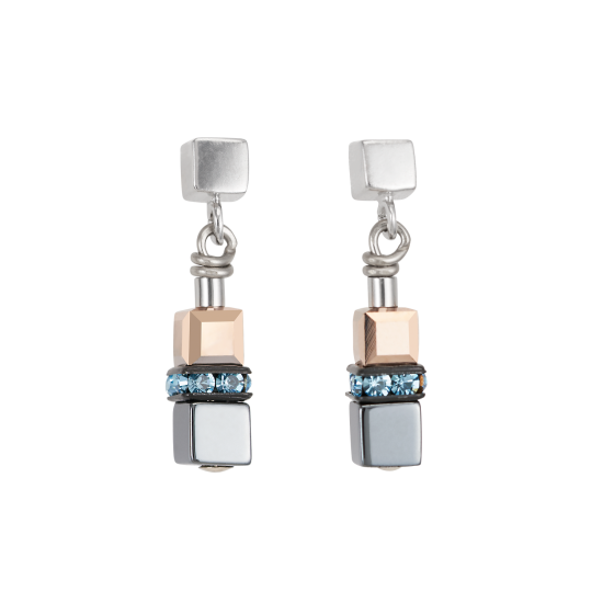 Coeur de Lion Earrings GeoCUBE® small Haematite & Swarovski® Crystals petrol - Jewelry Sale