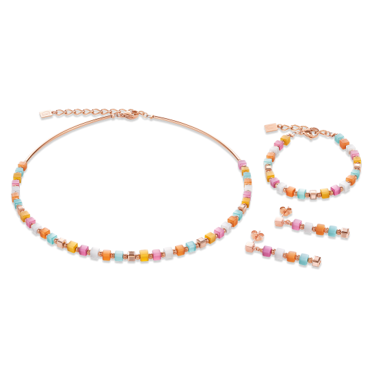 Coeur de Lion Earrings GeoCUBE® small synthetic tiger's eye & Swarovski® Crystals multicolour pastel 1 - Jewelry Sale